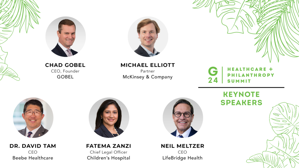 Headshots for the Keynote Speakers for GOBELs G23 Healthcare Philanthropy Innovation Summit.