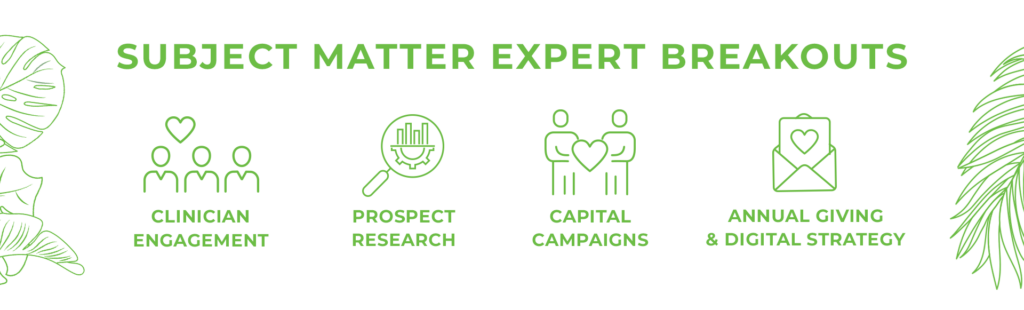Banner discussing the subject matter expert breakouts at GOBELs G23 Healthcare Philanthropy Innovation Summit.